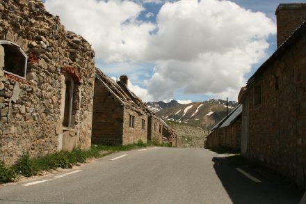 Deserted ghost town halfway down col de la bonette
