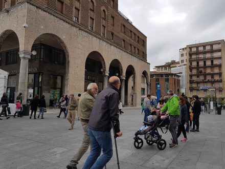 Felice telling me about Bescia's leftover fascist architecture