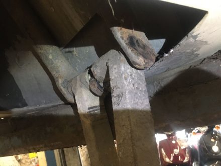 Bolt sawn through and middle ready for dismantling
