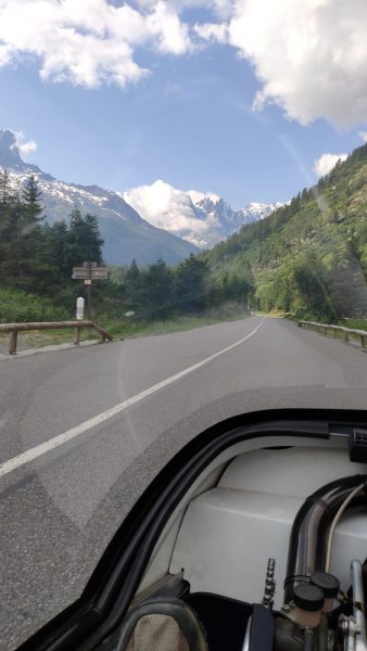 Heavy climbing towards snow-covered peaks
