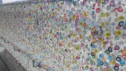 Entrance of Ars Electronica - covered in day-pass stickers