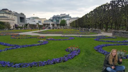 Mirabell castle gardens - Salzburg castle in the background