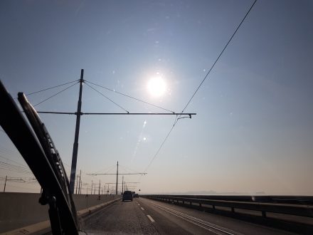The rim-shredding single-rail on the causeway to Venice
